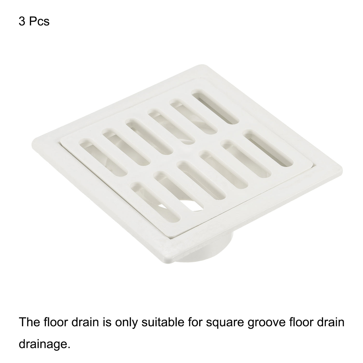 Harfington 3.86" Square Floor Drain, 3 Pack Insert-in PVC Shower Drain with Hair Strainer Removable Cover for Bathroom Kitchen Remodel, White