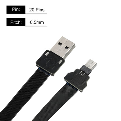 Harfington Black FPV FFC Cable 20 Pins 0.5mm Pitch 300mm for HD 4K with USB Male to Micro