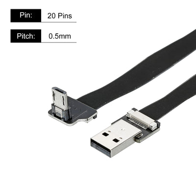 Harfington FPV FFC Cable 20 Pins 0.5mm Pitch 200mm for HD 4K W USB Male to Micro 90 Degree