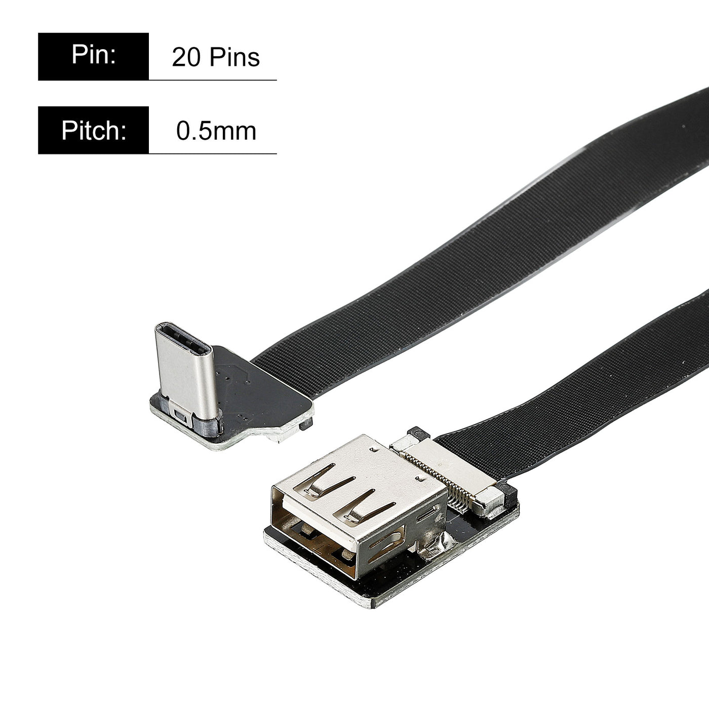 Harfington FPV FFC Cable 20 Pins 0.5mm Pitch 400mm for HD 4K W USB Male to Type C 90 Degree