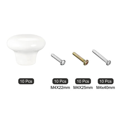 Harfington Uxcell Ceramic Drawer Knobs 10pcs Mushroom Shape Pulls 0.94"x1.26" for Dresser(White)
