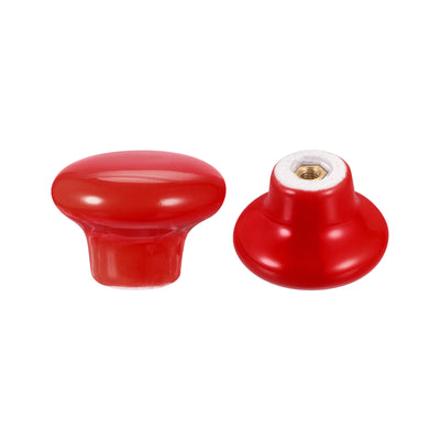 Harfington Uxcell Ceramic Drawer Knobs 15pcs Mushroom Shape Pulls 0.94"x1.26" for Dresser(Red)