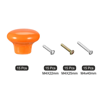Harfington Uxcell Ceramic Drawer Knobs 15pcs Mushroom Shape Pulls 0.94"x1.26" for Dresser(Orange)