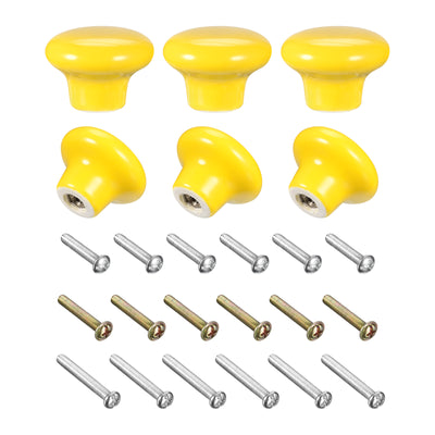 Harfington Uxcell Ceramic Drawer Knobs 6pcs Mushroom Shape Pulls 0.94"x1.26" for Dresser(Yellow)