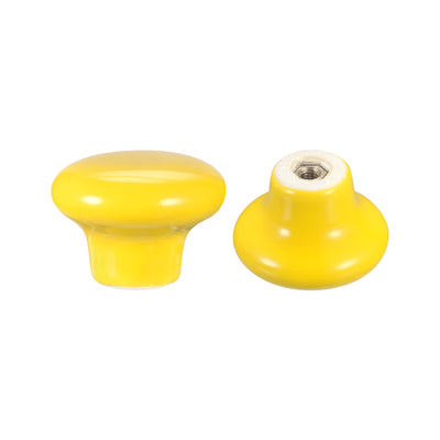 Harfington Uxcell Ceramic Drawer Knobs 10pcs Mushroom Shape Pulls 0.94"x1.26" for Dresser(Yellow)