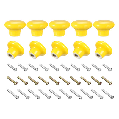 Harfington Uxcell Ceramic Drawer Knobs 15pcs Mushroom Shape Pulls 0.94"x1.26" for Dresser(Yellow)