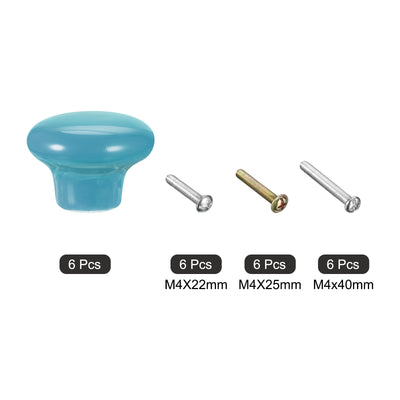 Harfington Uxcell Ceramic Drawer Knobs 6pcs Mushroom Shape Pulls 0.94"x1.26" for Dresser(Blue)