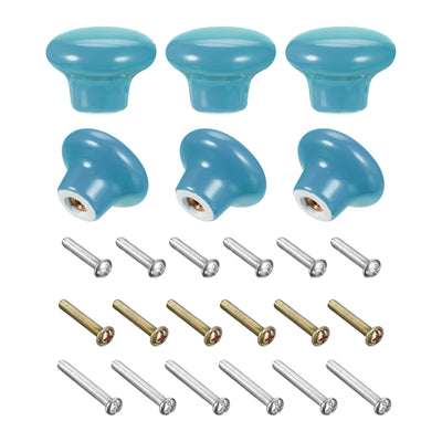 Harfington Uxcell Ceramic Drawer Knobs 6pcs Mushroom Shape Pulls 0.94"x1.26" for Dresser(Blue)