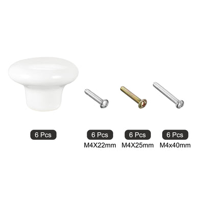 Harfington Uxcell Ceramic Drawer Knobs 6pcs Mushroom Shape Pulls 1.1"x1.5" for Dresser(White)