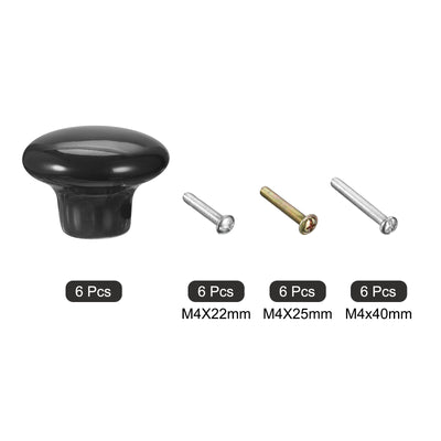 Harfington Uxcell Ceramic Drawer Knobs 6pcs Mushroom Shape Pulls 1.1"x1.5" for Dresser(Black)