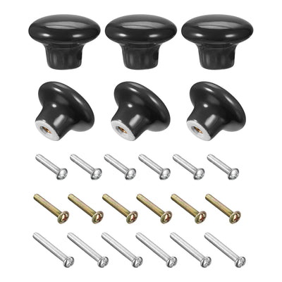 Harfington Uxcell Ceramic Drawer Knobs 6pcs Mushroom Shape Pulls 1.1"x1.5" for Dresser(Black)