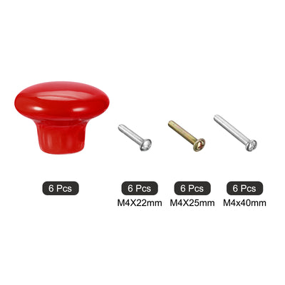 Harfington Uxcell Ceramic Drawer Knobs 6pcs Mushroom Shape Pulls 1.1"x1.5" for Dresser(Red)