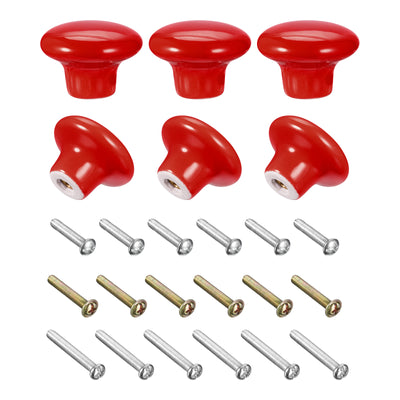 Harfington Uxcell Ceramic Drawer Knobs 6pcs Mushroom Shape Pulls 1.1"x1.5" for Dresser(Red)