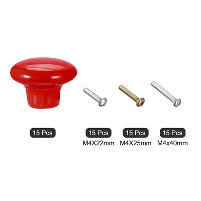 Harfington Uxcell Ceramic Drawer Knobs 15pcs Mushroom Shape Pulls 1.1"x1.5" for Dresser(Red)