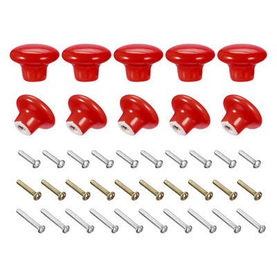 Harfington Uxcell Ceramic Drawer Knobs 15pcs Mushroom Shape Pulls 1.1"x1.5" for Dresser(Red)