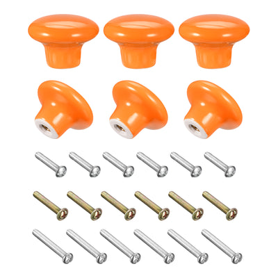 Harfington Uxcell Ceramic Drawer Knobs 6pcs Mushroom Shape Pulls 1.1"x1.5" for Dresser(Orange)
