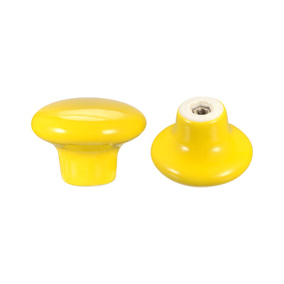 Harfington Uxcell Ceramic Drawer Knobs 6pcs Mushroom Shape Pulls 1.1"x1.5" for Dresser(Yellow)