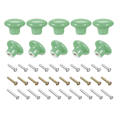 Harfington Uxcell Ceramic Drawer Knobs 15pcs Mushroom Shape Pulls 1.1"x1.5" for Dresser(Green)