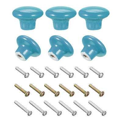 Harfington Uxcell Ceramic Drawer Knobs 6pcs Mushroom Shape Pulls 1.1"x1.5" for Dresser(Blue)