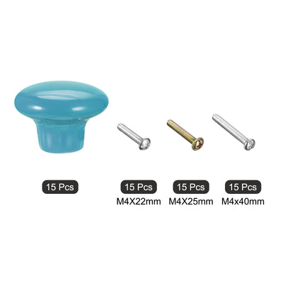 Harfington Uxcell Ceramic Drawer Knobs 15pcs Mushroom Shape Pulls 1.1"x1.5" for Dresser(Blue)