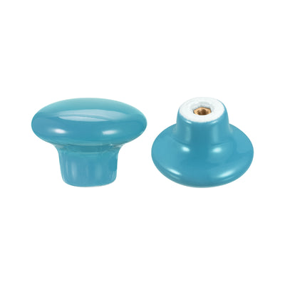 Harfington Uxcell Ceramic Drawer Knobs 15pcs Mushroom Shape Pulls 1.1"x1.5" for Dresser(Blue)