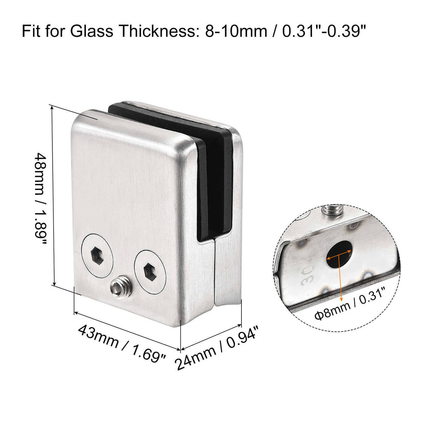 Uxcell Uxcell Glass Clamp 2pcs for 8-10mm Thick 48x43mm 304 Stainless Steel Square Glass Clip