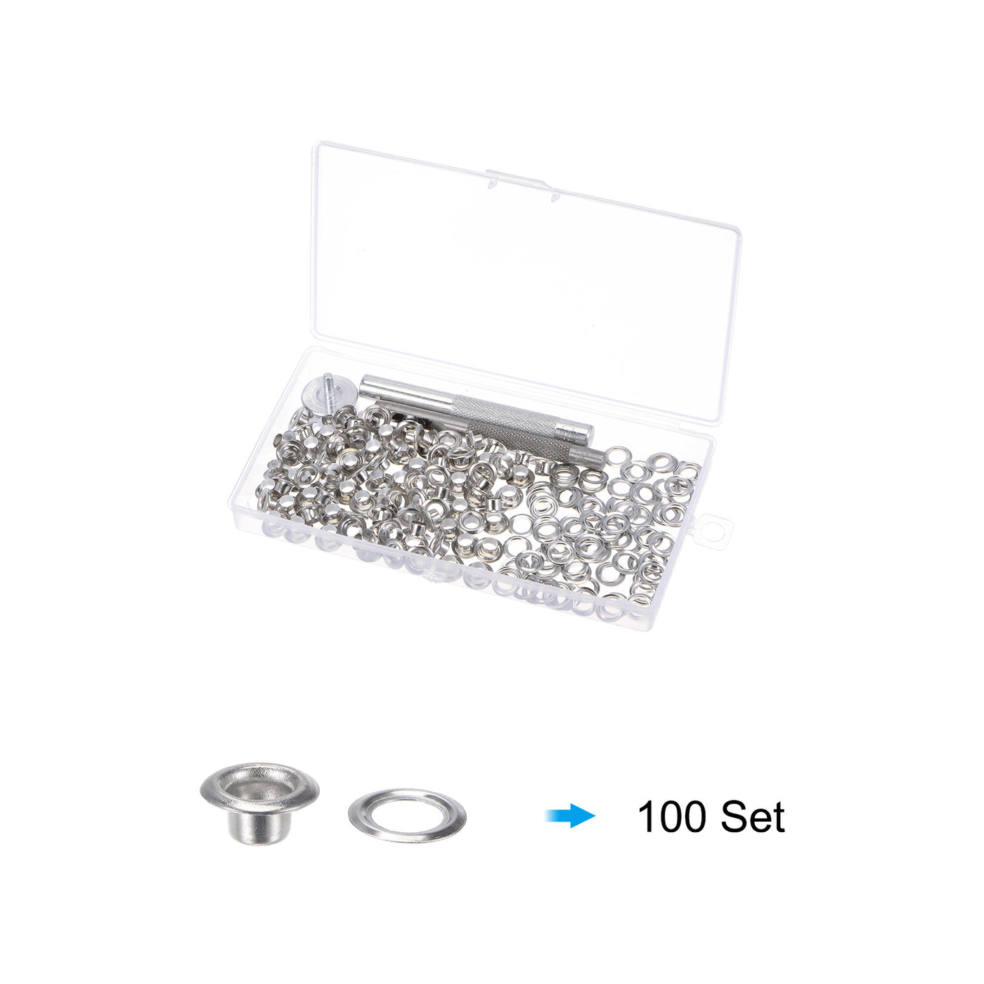 Harfington Grommet Kit 100 Set 5mmx10mm Copper Grommets Eyelets with Tools, Silver Tone
