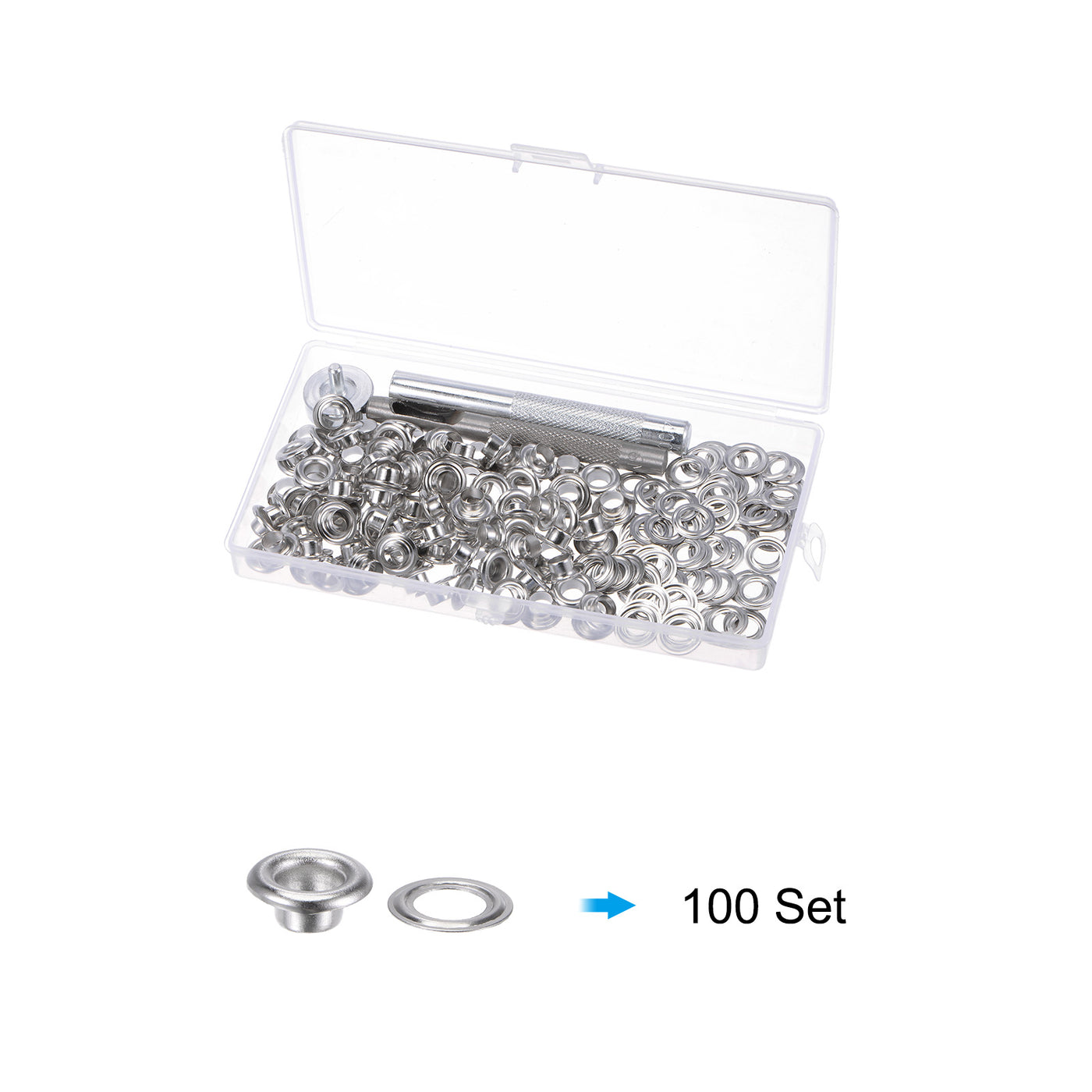 Harfington Grommet Kit 100 Set 6mmx12mm Dia Copper Grommets Eyelets with Tools, Silver Tone