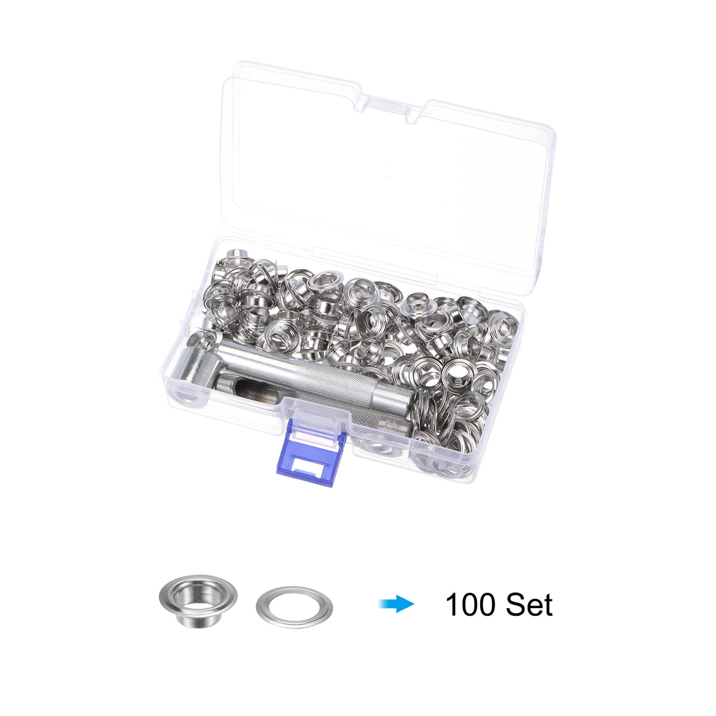 Harfington Grommet Kit 100 Set 10mmx17mm Dia Copper Grommets Eyelets with Tools Silver Tone