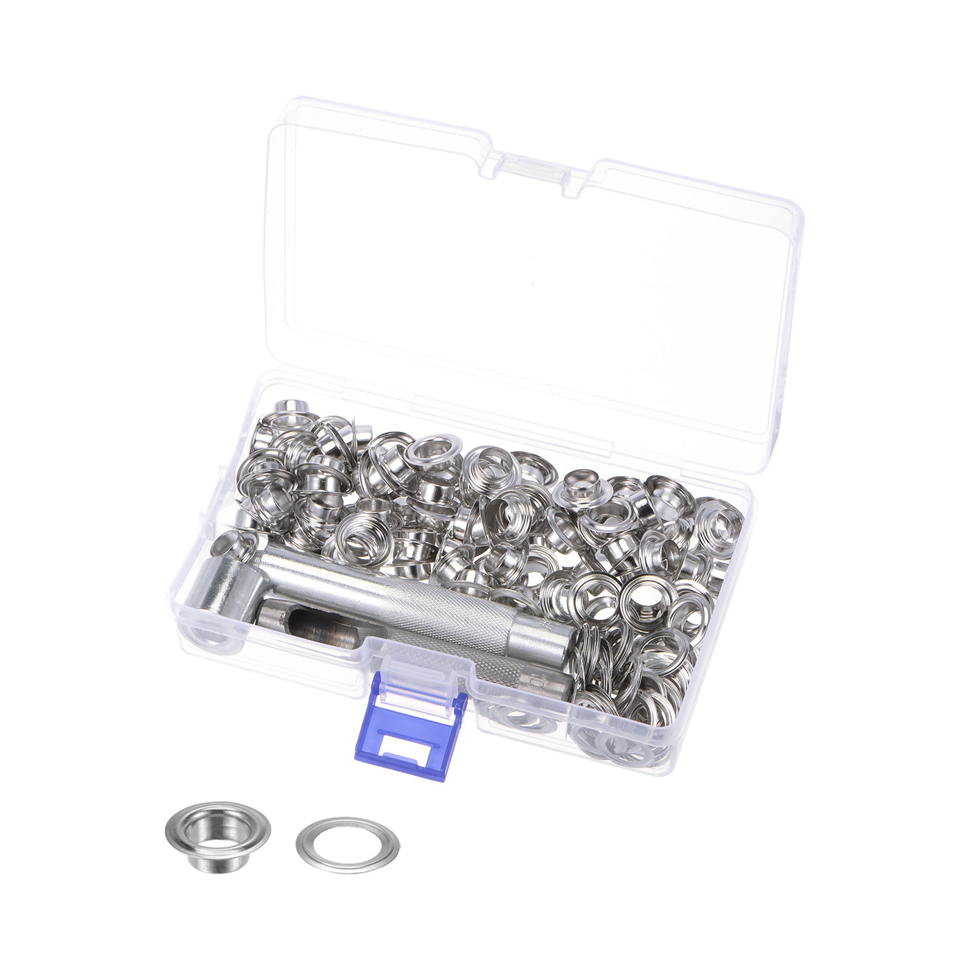 Harfington Grommet Kit 100 Set 10mmx17mm Dia Copper Grommets Eyelets with Tools Silver Tone