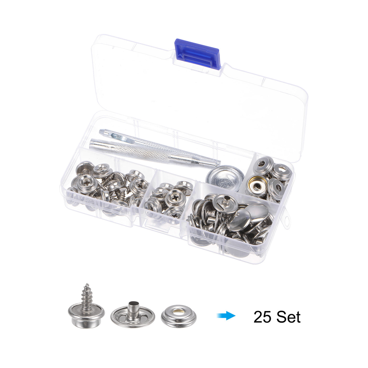 Harfington 25 Sets Screw Snap Kit Stainless Steel Snaps Button 15mm with Tool Silver Tone