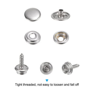 Harfington 25 Sets Screw Snap Kit 15mm Stainless Steel Snaps Button with Tool, Silver Tone