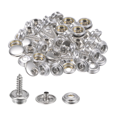 Harfington 25 Sets Screw Snap Kit Stainless Steel Snaps Button 15mm Silver Tone
