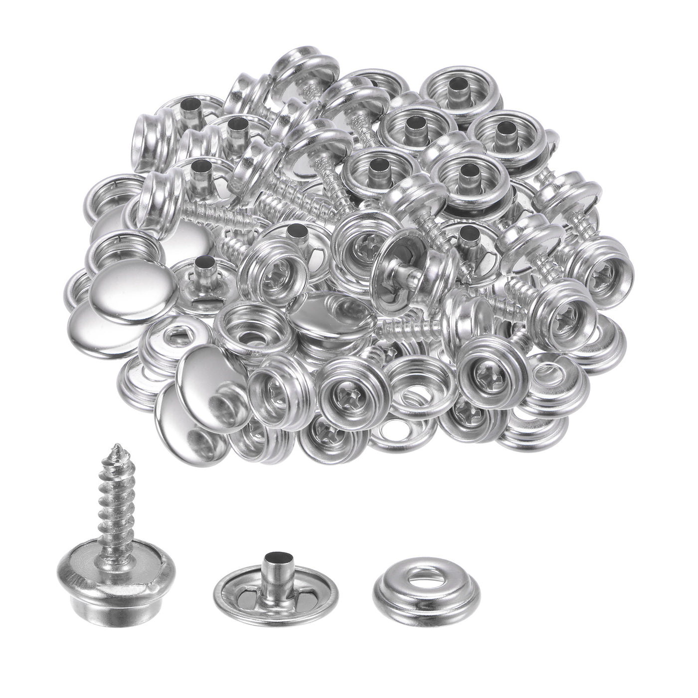 50 Sets Screw Snap Kit Stainless Steel Snaps Button 15mm Silver Tone ...