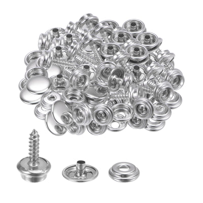 Harfington 50 Sets Screw Snap Kit Stainless Steel Snaps Button 15mm Silver Tone