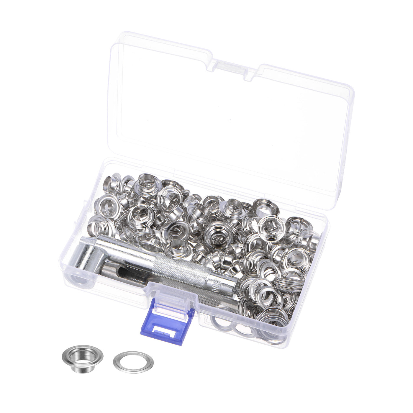 Harfington Grommet Kit 100 Set 10mmx17mmx6mm Copper Grommets Eyelets with Tools Silver Tone