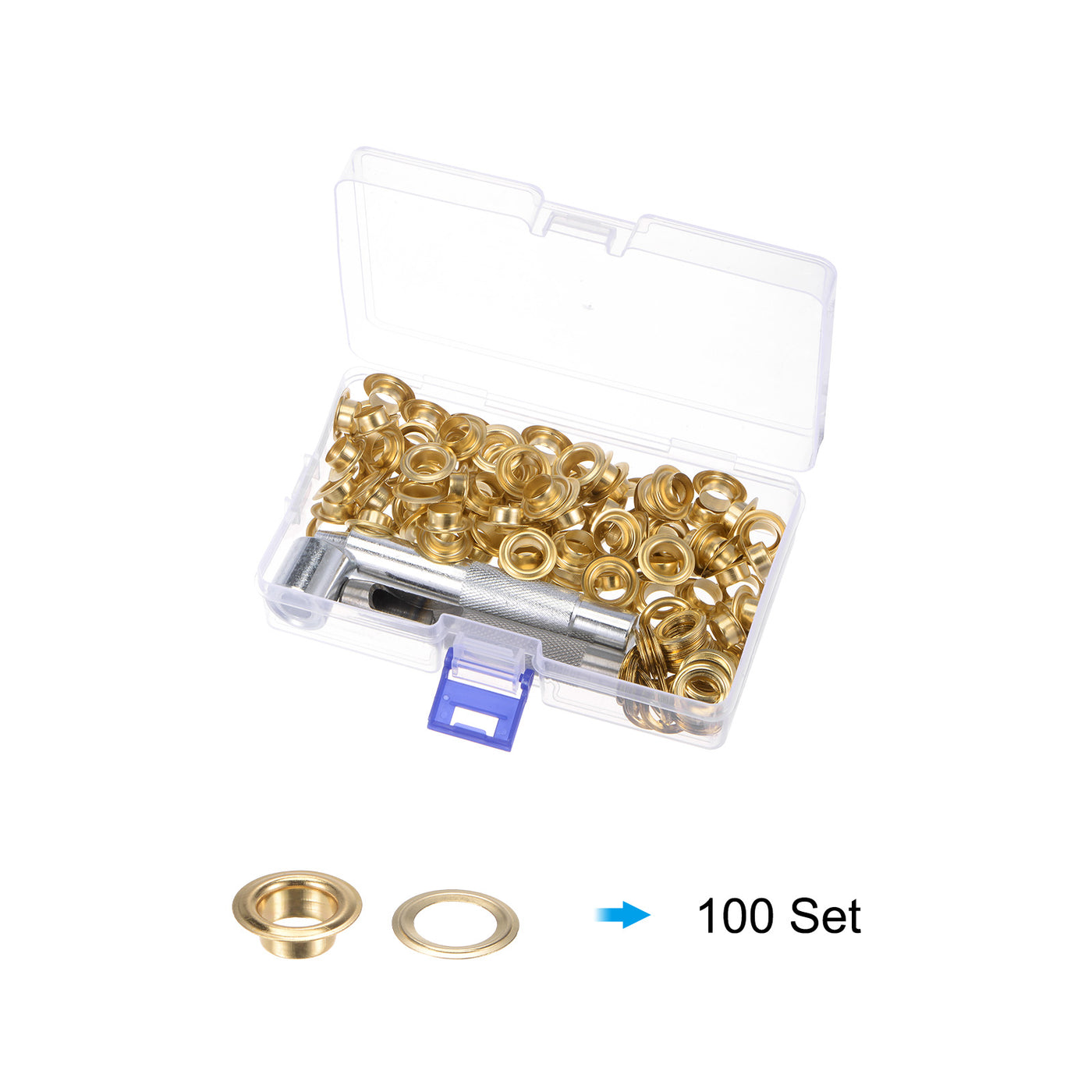 Harfington Grommet Kit 100 Set 10mmx17mm Dia Copper Grommets Eyelets with Tools, Gold Tone