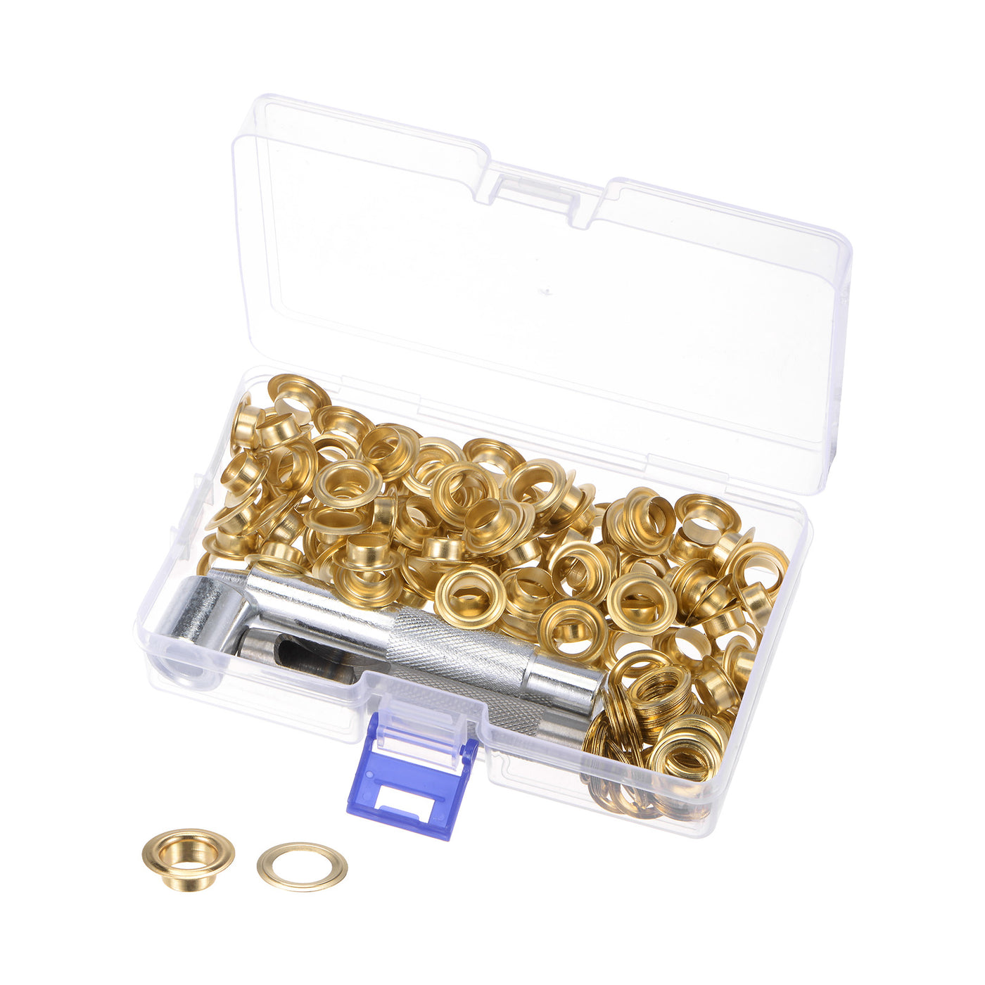 Harfington Grommet Kit 100 Set 10mmx17mm Dia Copper Grommets Eyelets with Tools, Gold Tone