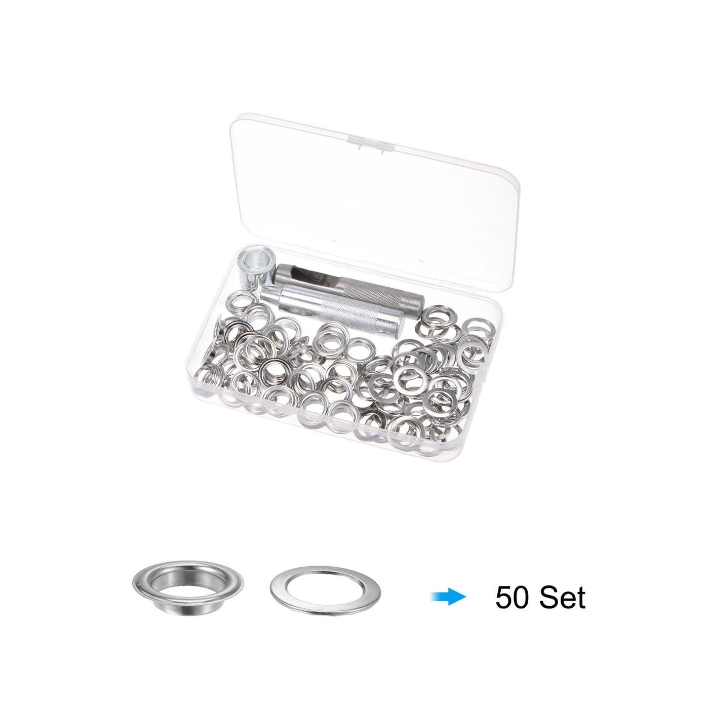 Harfington Grommet Kit 50 Set 14mmx22mm Dia Copper Grommets Eyelets with Tools, Silver Tone