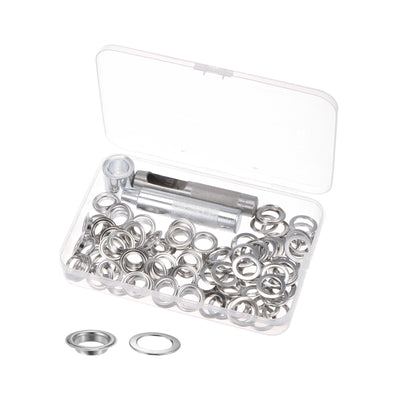Harfington Grommet Kit 50 Set 14mmx22mm Dia Copper Grommets Eyelets with Tools, Silver Tone