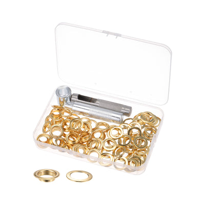 Harfington Grommet Kit 50 Set 14mmx22mm Dia Copper Grommets Eyelets with Tools, Gold Tone