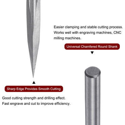Harfington 3.175mm Shank 0.1mm Tip 20 Degree Carbide 3 Flutes Wood Engraving CNC Bit