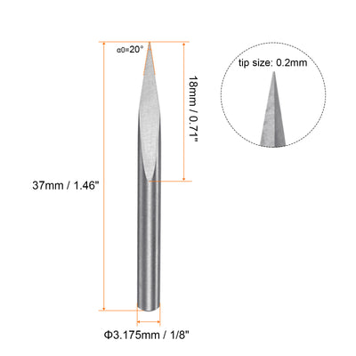Harfington 3.175mm Shank 0.2mm Tip 20 Degree Carbide 3 Flutes Wood Engraving CNC Bit 2pcs