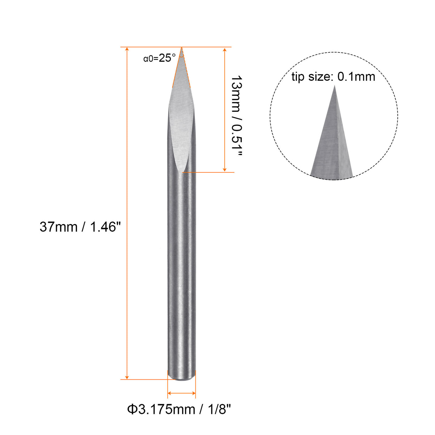 Harfington 3.175mm Shank 0.1mm Tip 25 Degree Carbide 3 Flutes Wood Engraving CNC Bit