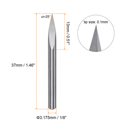 Harfington 3.175mm Shank 0.1mm Tip 25 Degree Carbide 3 Flutes Wood Engraving CNC Bit