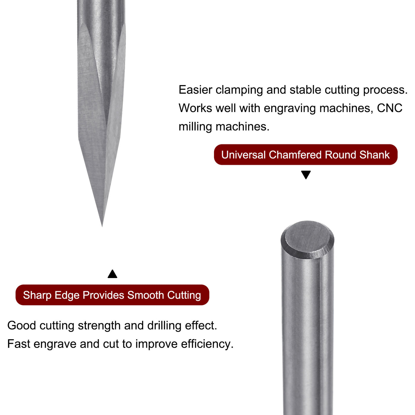 Harfington 3.175mm Shank 0.1mm Tip 25 Degree Carbide 3 Flutes Wood Engraving CNC Bit 2pcs