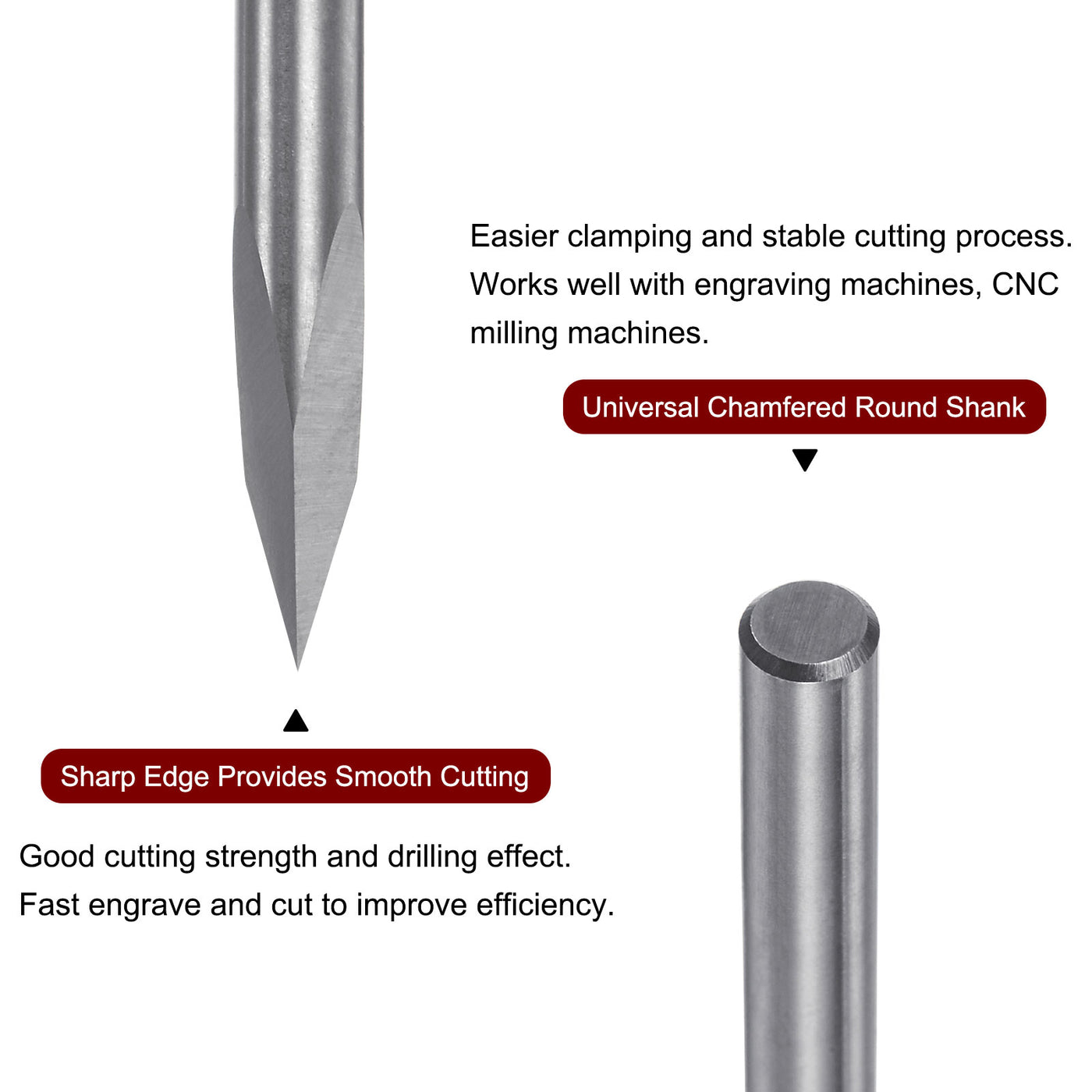 Harfington 3.175mm Shank 0.1mm Tip 30 Degree Carbide 3 Flutes Wood Engraving CNC Bit 2pcs