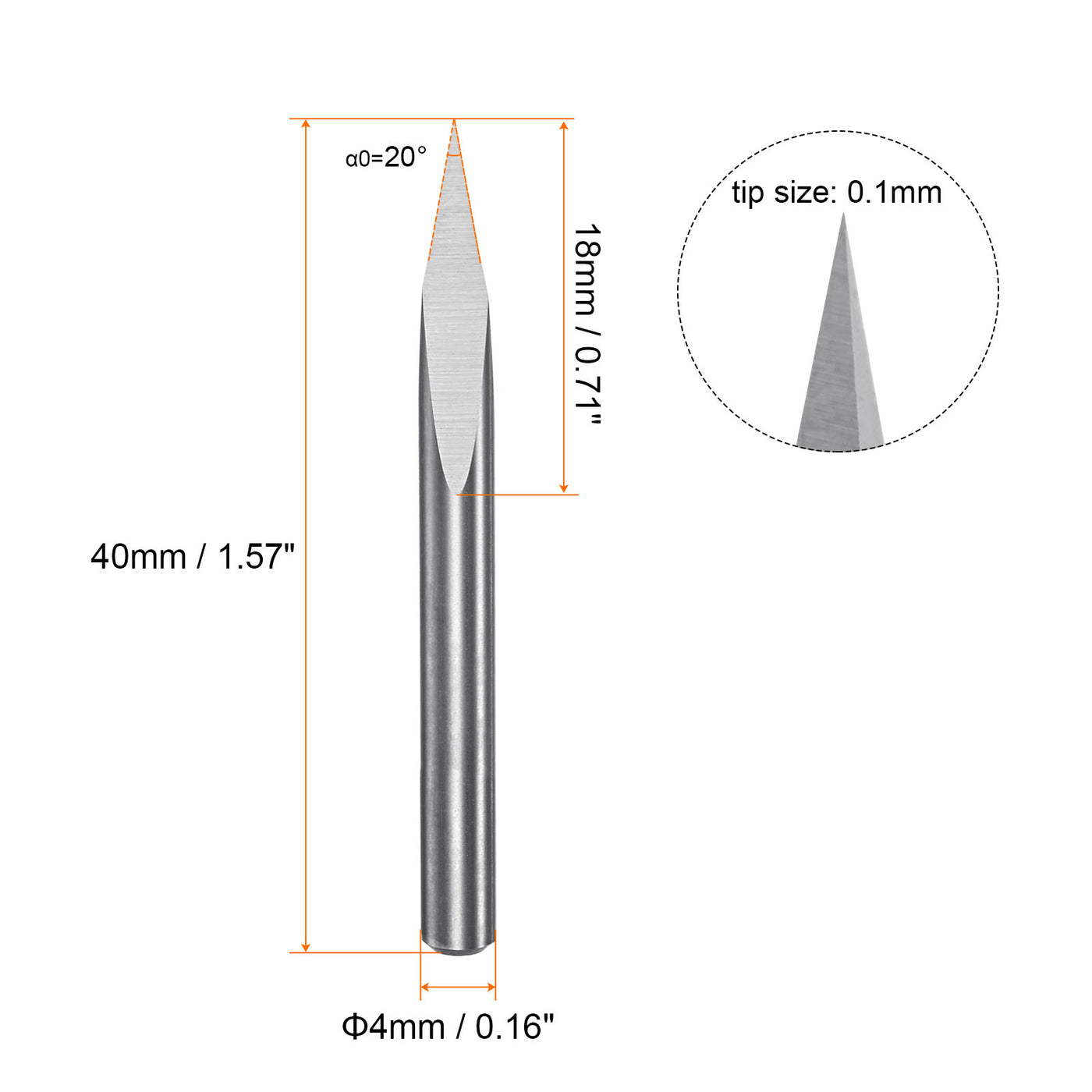 Harfington 4mm Shank 0.1mm Tip 20 Degree Carbide 3 Flutes Wood Engraving CNC Bit 2pcs