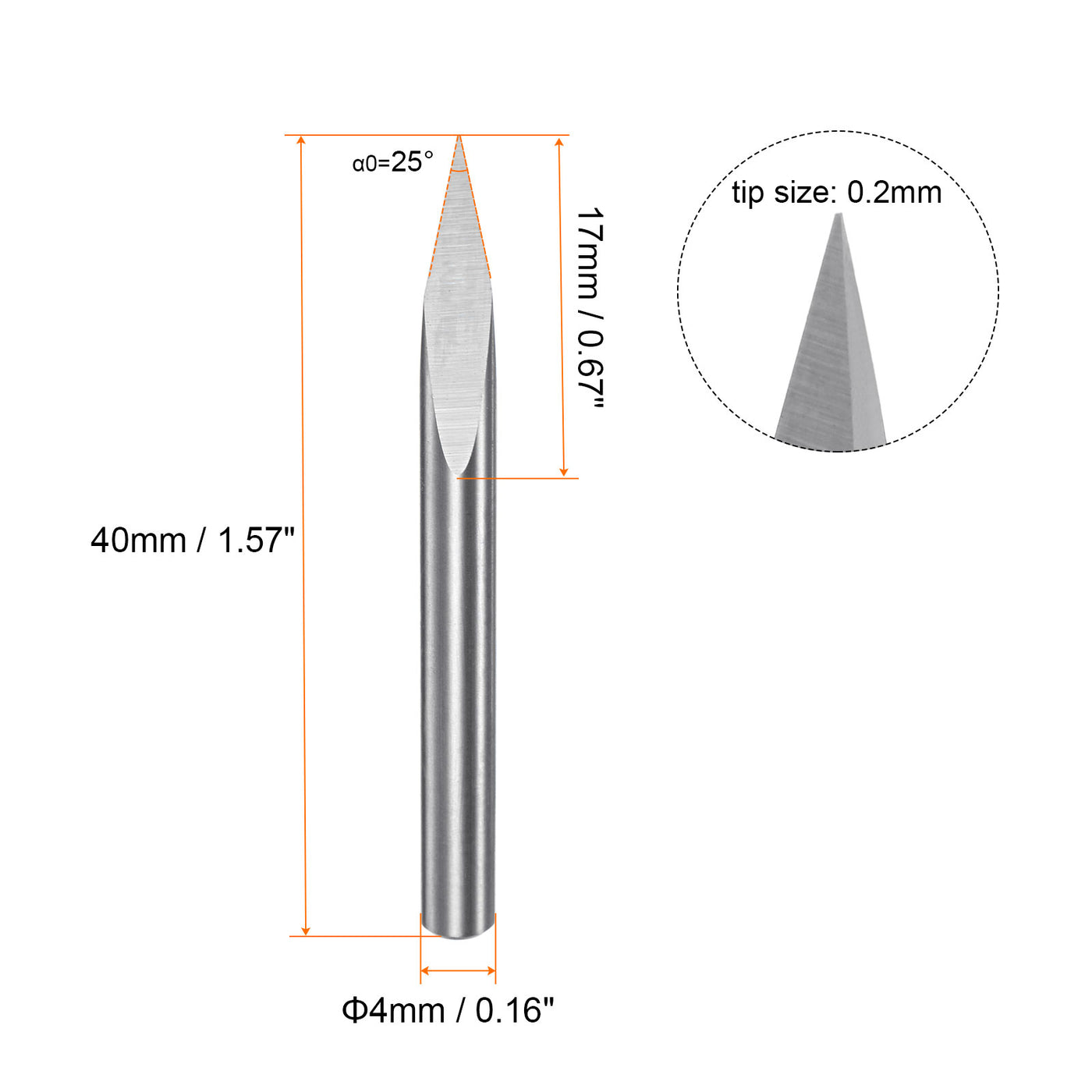 Harfington 4mm Shank 0.2mm Tip 25 Degree Carbide 3 Flutes Wood Engraving CNC Bit 2pcs