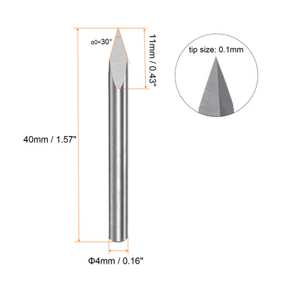 Harfington 4mm Shank 0.1mm Tip 30 Degree Carbide 3 Flutes Wood Engraving CNC Bit